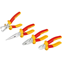 Conjunto 4 Alicates VDE Bosch, P006657, conjunto alicates, kit bosch, alicate corte lateral, alicate de corte lateral, alicate universal, alicate universal bosch, alicate universal vde, alicate universal stanley, alicate universal para eletrecista, alicate de pontas, alicate de pontas finas, alicate descarnador, alicate descarnador de fios, alicate profissional, alicate bosch profissional, kit alicate profissional